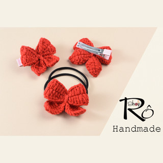 Cột tóc hình chiếc nơ bằng len cho nữ và bé gái 5.5cm |Dây buộc tóc Handmade phong cách thanh lịch |Shop Rô Handmade