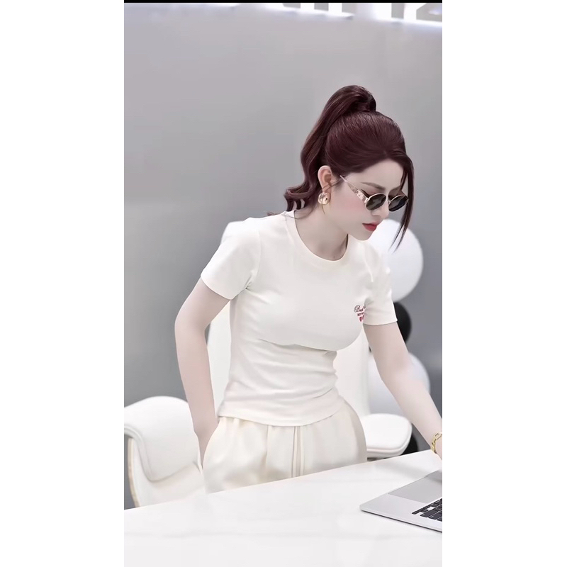 Set quần suông rút dây chất cotton cao cấp mix áo thun mát in chữ tim siêu hách dáng phù hợp đi chơi, lễ New 2025