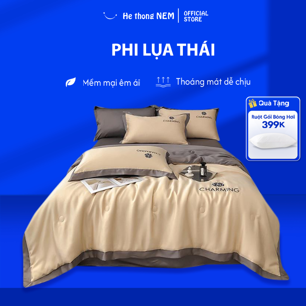 Ảnh Bộ Chăn Ga Gối 5 Món He thong NEM Cao Cấp Bộ Set Chăn Ga Drap Grap Phủ Trải Giường Gối Nệm Đệm 5 Món Lụa Thái Mùa Hè 1