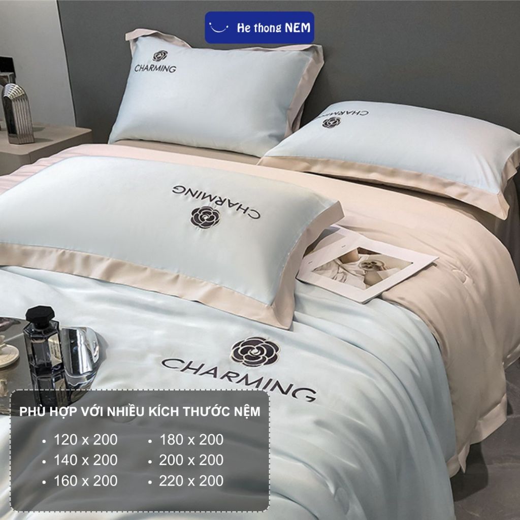Ảnh Bộ Chăn Ga Gối 5 Món He thong NEM Cao Cấp Bộ Set Chăn Ga Drap Grap Phủ Trải Giường Gối Nệm Đệm 5 Món Lụa Thái Mùa Hè 4
