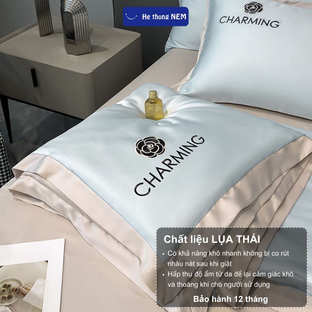 Ảnh Bộ Chăn Ga Gối 5 Món He thong NEM Cao Cấp Bộ Set Chăn Ga Drap Grap Phủ Trải Giường Gối Nệm Đệm 5 Món Lụa Thái Mùa Hè 2