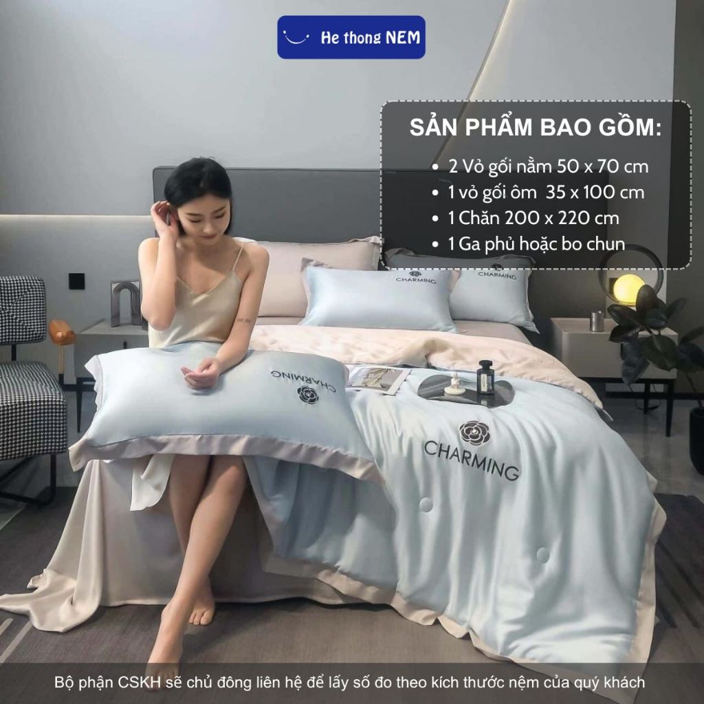 Ảnh Bộ Chăn Ga Gối 5 Món He thong NEM Cao Cấp Bộ Set Chăn Ga Drap Grap Phủ Trải Giường Gối Nệm Đệm 5 Món Lụa Thái Mùa Hè 3