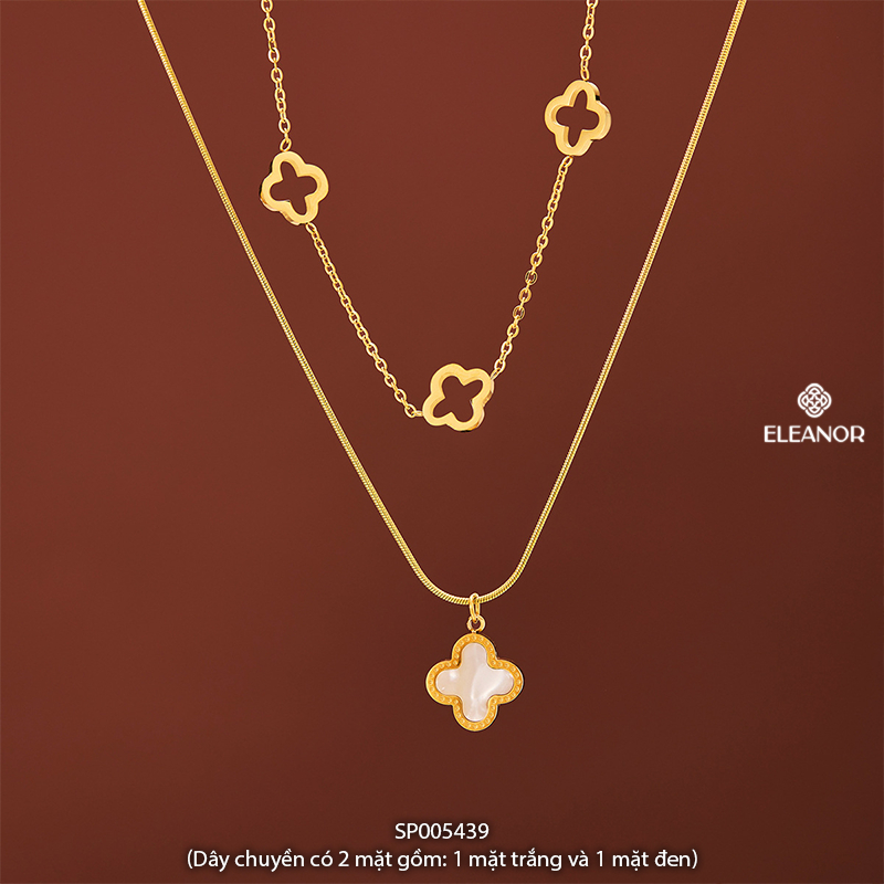 Dây chuyền layer nữ titan Eleanor Accessories hình cỏ 4 lá mặt lật phụ kiện trang sức 5439