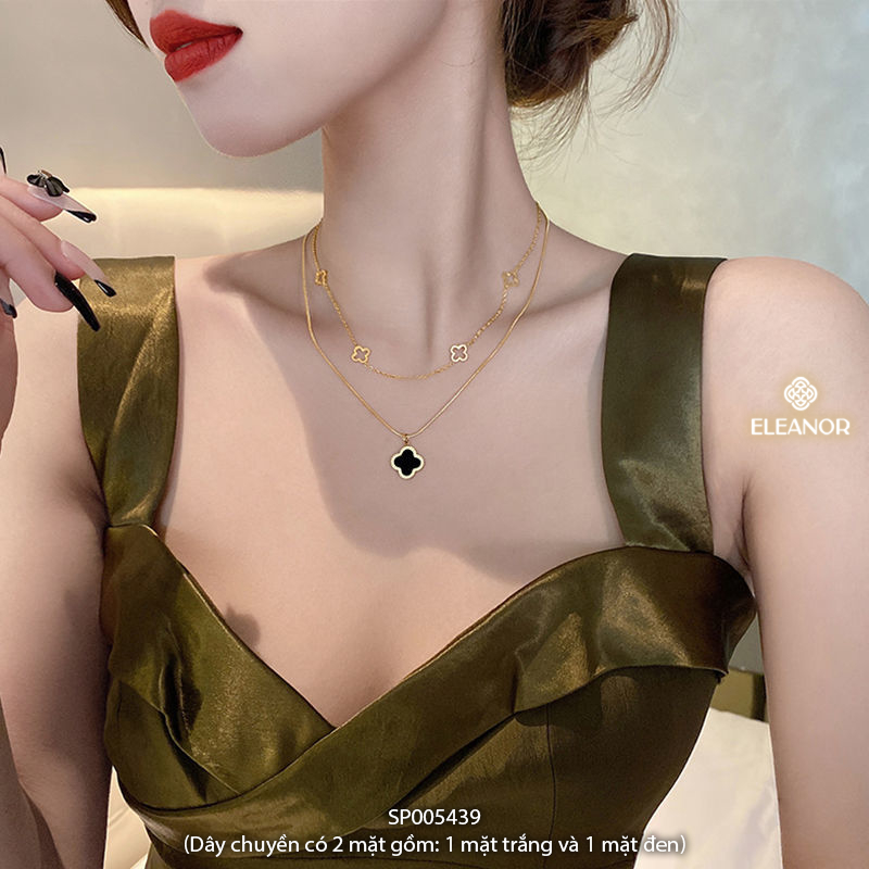 Dây chuyền layer nữ titan Eleanor Accessories hình cỏ 4 lá mặt lật phụ kiện trang sức 5439