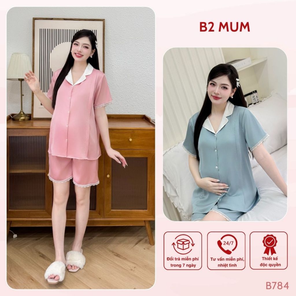 Bộ bầu lụa sooc ren chất liệu lụa mềm mướt, khóa dọc tiện lợi cho bé ti tiện lợi - B784 B2MUM