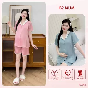 Bộ bầu lụa sooc ren chất liệu lụa mềm mướt, khóa dọc tiện lợi cho bé ti tiện lợi - B784 B2MUM