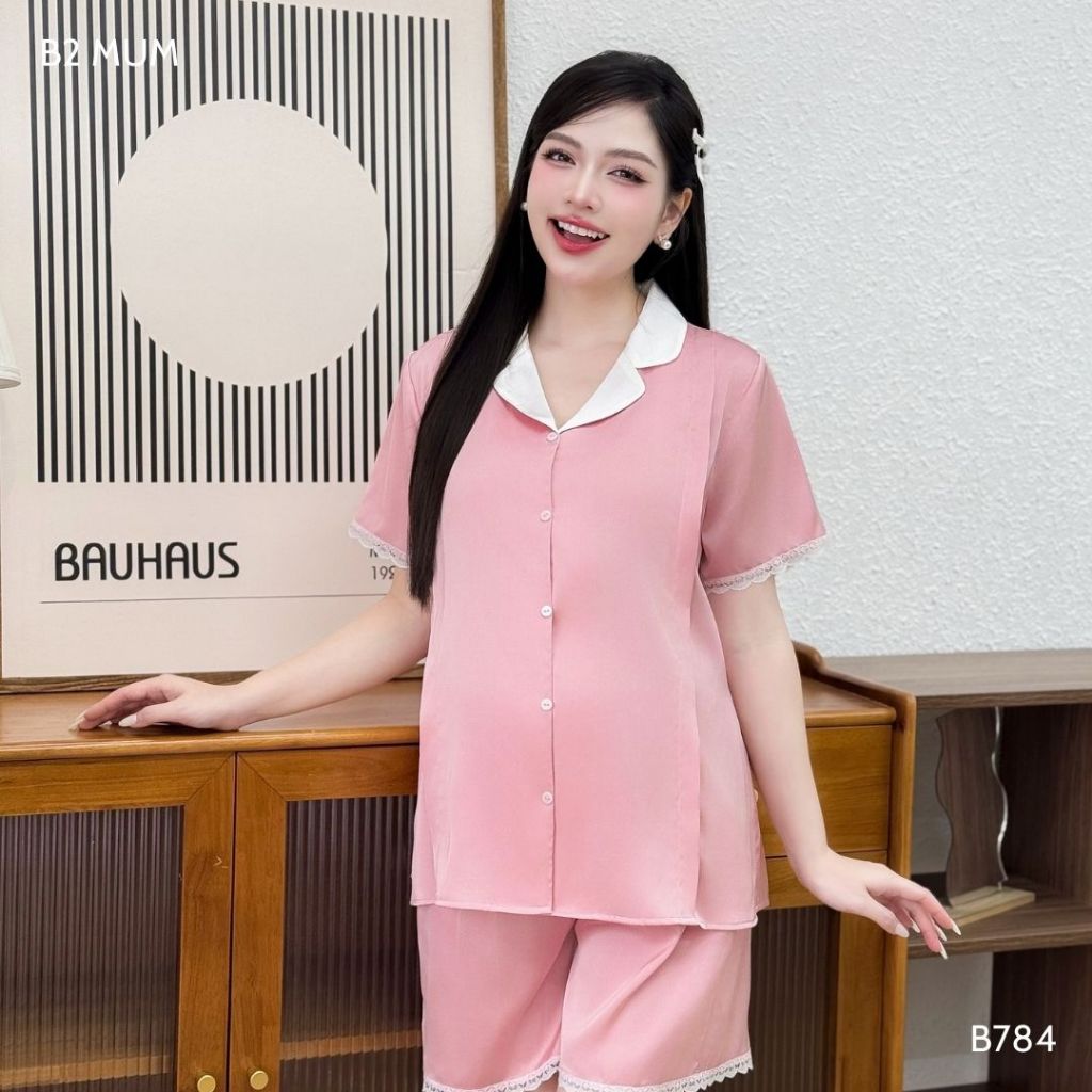 Bộ bầu lụa sooc ren chất liệu lụa mềm mướt, khóa dọc tiện lợi cho bé ti tiện lợi - B784 B2MUM