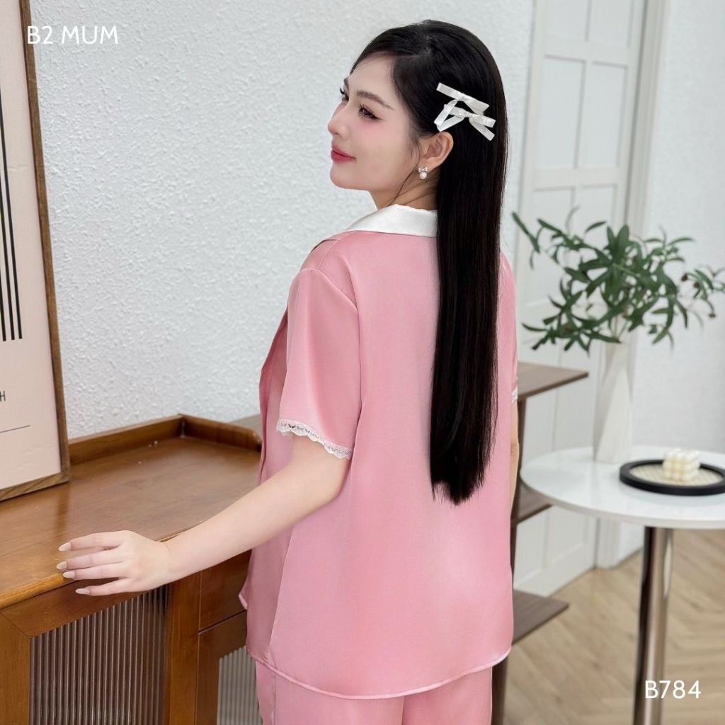 Bộ bầu lụa sooc ren chất liệu lụa mềm mướt, khóa dọc tiện lợi cho bé ti tiện lợi - B784 B2MUM