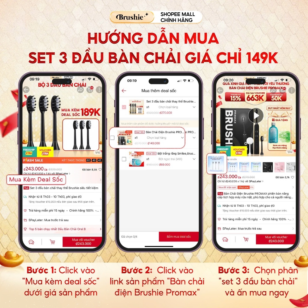 Ảnh Set 3 đầu bàn chải thay thế Brushie Promax sạch sâu siêu tiết kiệm 2