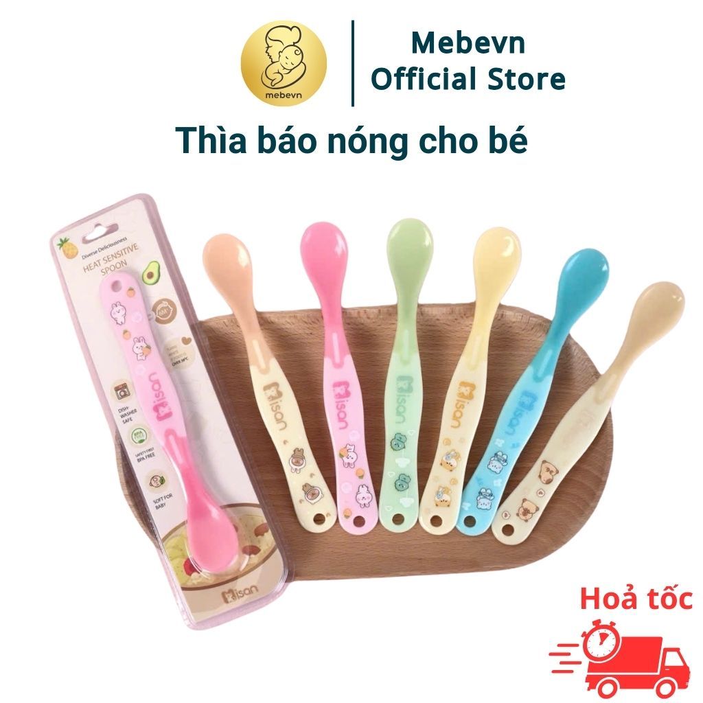 thìa báo nóng cho bé Misan, thìa báo nóng silicon, thìa ăn dặm báo nóng cho bé an toàn