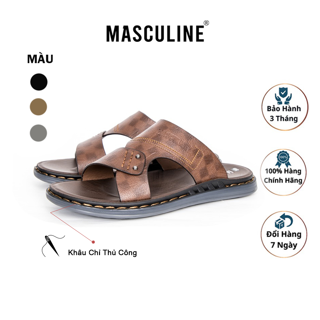 Dép da nam cao cấp MASCULINE, Dép trung chính hãng, thiết kế lịch lãm đằng cấp phái mạnh - MDC502