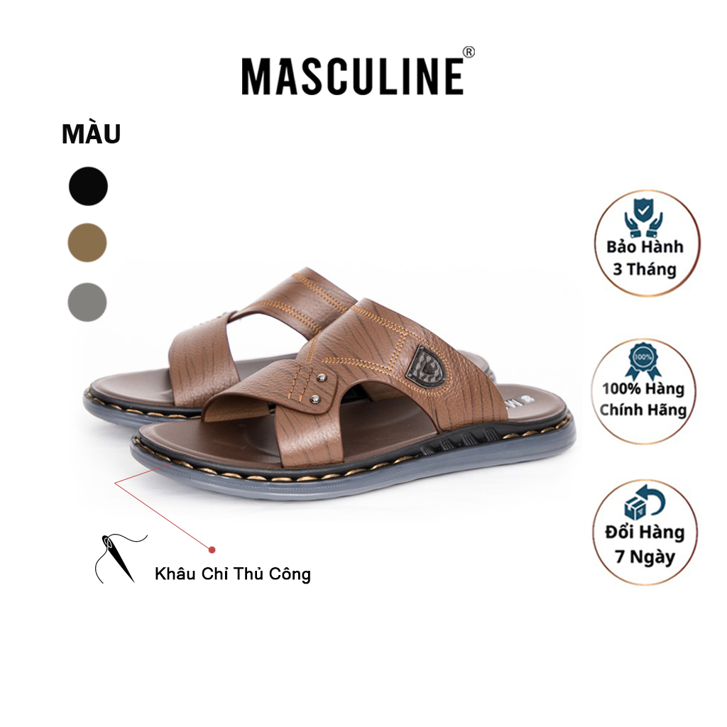 Dép da nam cao cấp MASCULINE, Dép trung chính hãng, thiết kế lịch lãm đằng cấp phái mạnh - MDC504