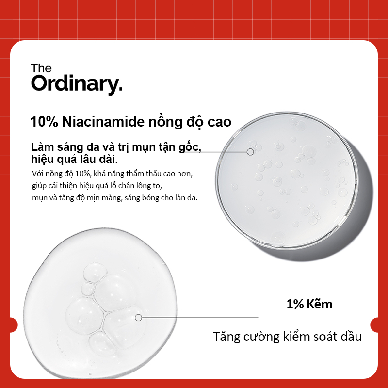 The Ordinary tinh chất dưỡng sáng da giảm mụn, mờ thâm Niacinamide 10% + Zinc 1% [30ml] Chính Hãng