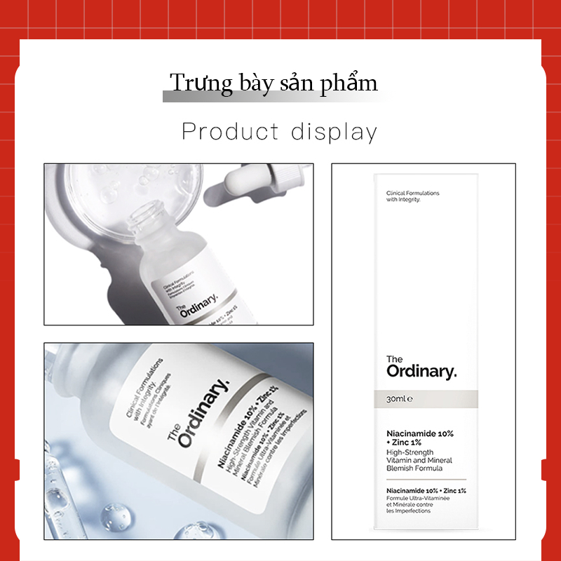 The Ordinary tinh chất dưỡng sáng da giảm mụn, mờ thâm Niacinamide 10% + Zinc 1% [30ml] Chính Hãng