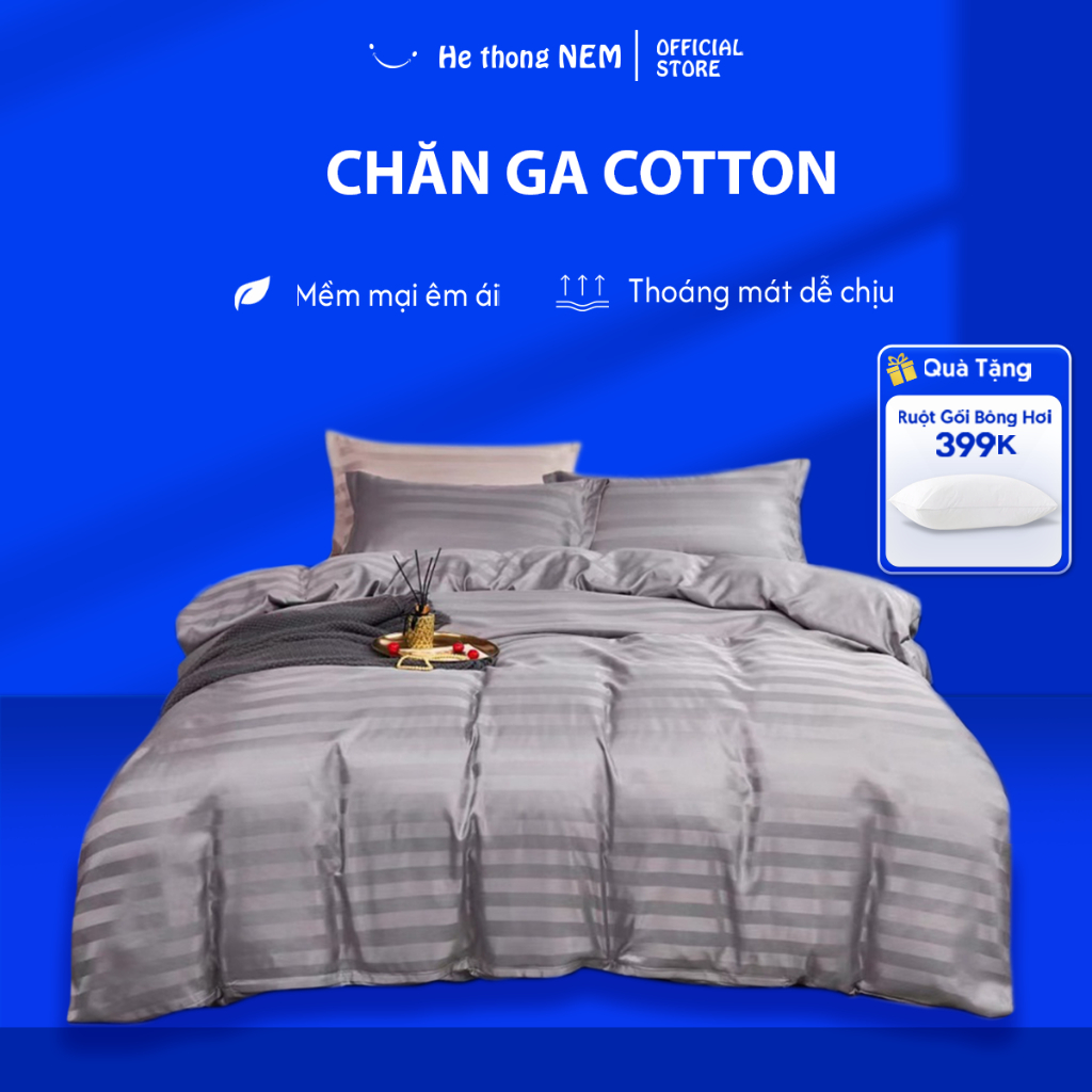 Ảnh Bộ Ga Giường 5 Món He thong NEM Cao Cấp Set Bộ Vỏ Chăn Ga Gối Nệm Đệm 5 Món Vải Cotton Trải Giường Chuẩn Khách Sạn 1