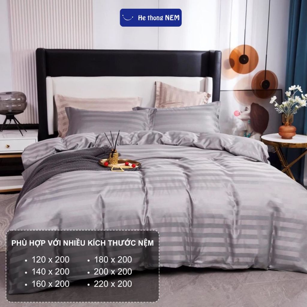 Ảnh Bộ Ga Giường 5 Món He thong NEM Cao Cấp Set Bộ Vỏ Chăn Ga Gối Nệm Đệm 5 Món Vải Cotton Trải Giường Chuẩn Khách Sạn 3