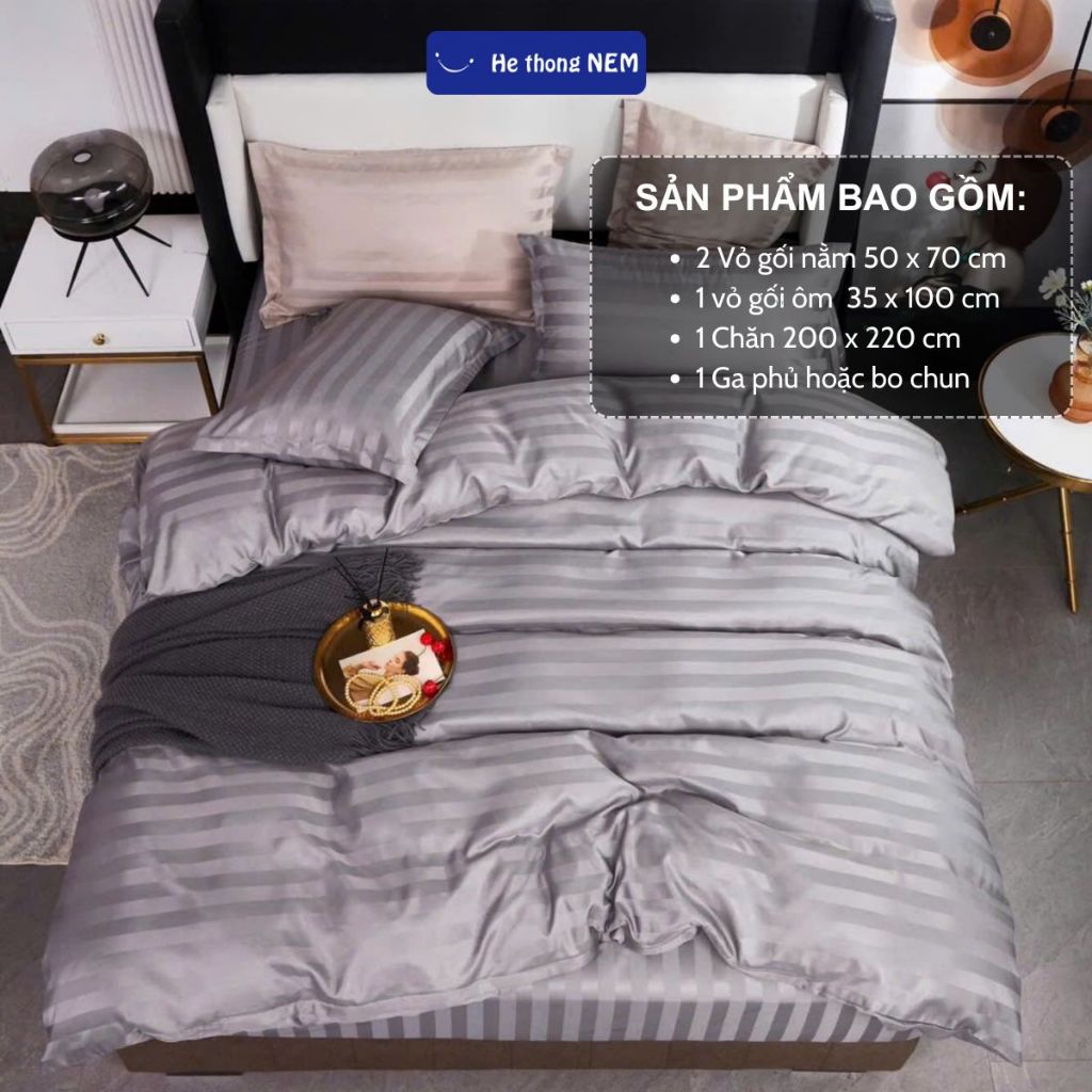 Ảnh Bộ Ga Giường 5 Món He thong NEM Cao Cấp Set Bộ Vỏ Chăn Ga Gối Nệm Đệm 5 Món Vải Cotton Trải Giường Chuẩn Khách Sạn 4