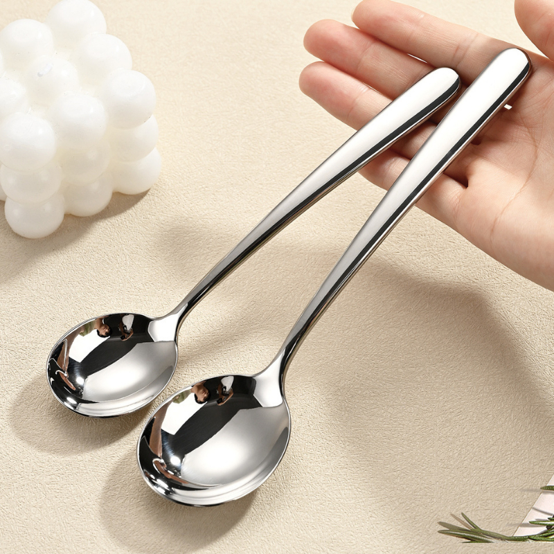 Muỗng Thìa Inox 304 Miệng Tròn Cán Dài Trơn Dày Dặn Sáng Bóng Cao Cấp | 263