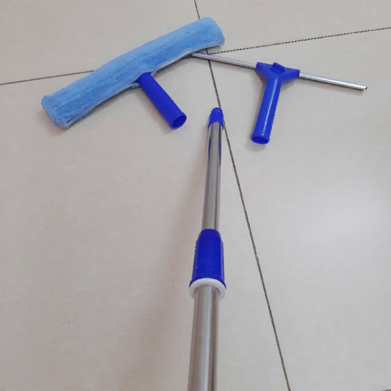 Bộ cây lau kính inox đa năng gồm có cán dài 1,4m + tay gạt kính + tay lau  bông thỏ