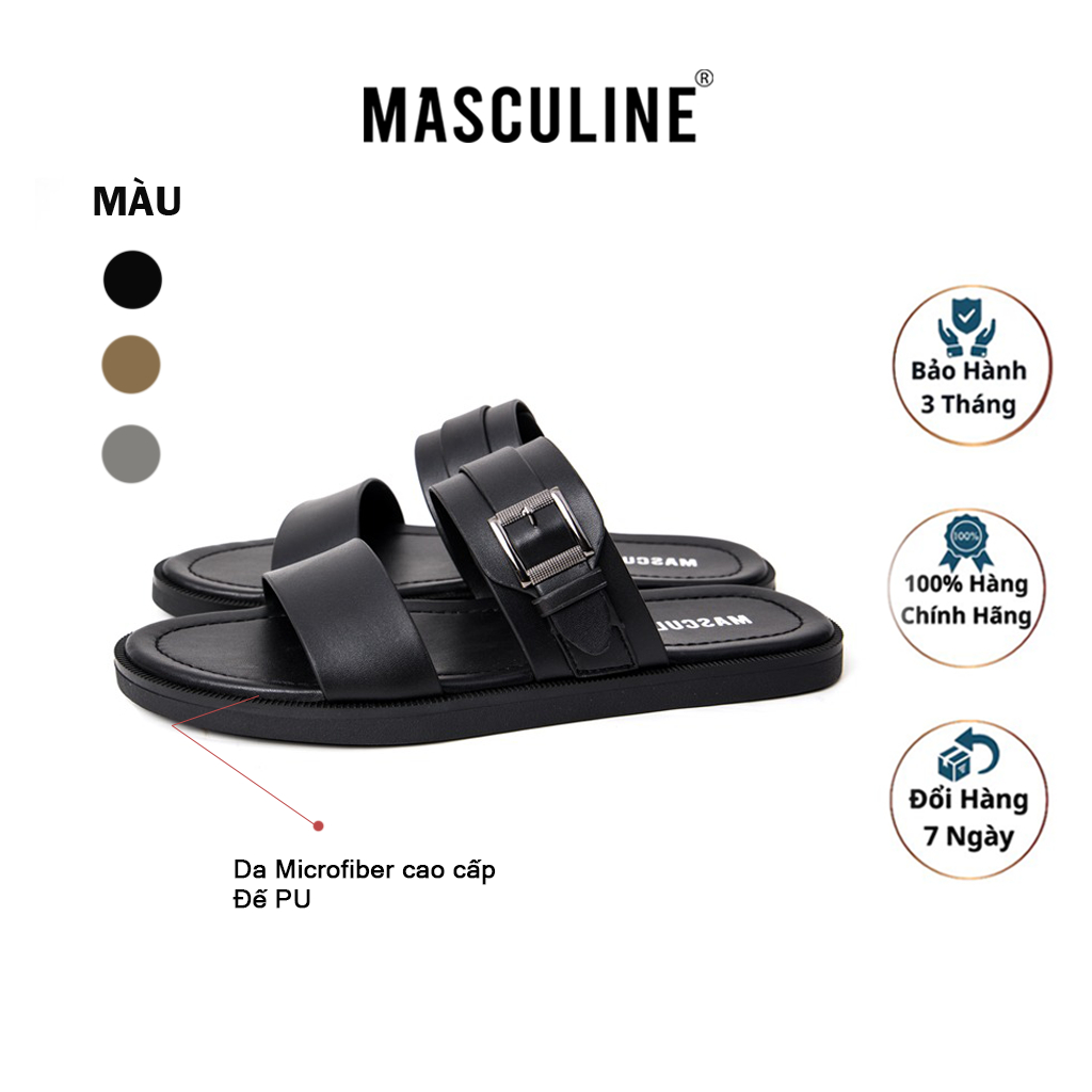 Dép nam cao cấp MASCULINE, Dép da chính hãng kiểu dáng trẻ trung, đế TPR chống trơn trượt - MCT500