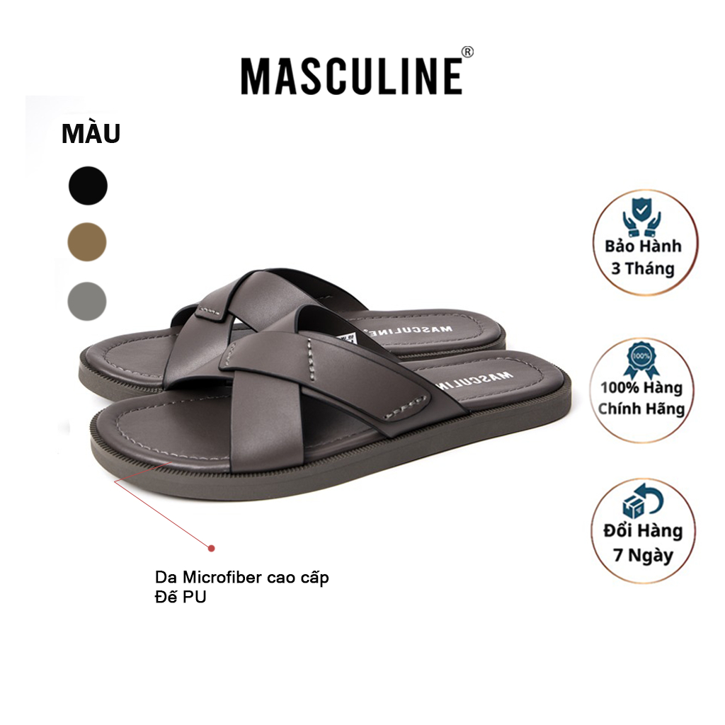 Dép nam cao cấp MASCULINE, Dép da chính hãng kiểu dáng trẻ trung, đế TPR chống trơn trượt - MCT501
