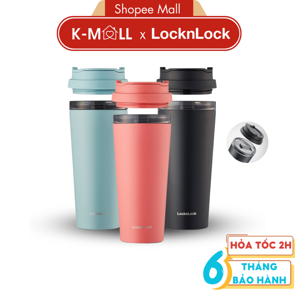 Ảnh Ly giữ nhiệt LocknLock 540ml LHC4279 , có 2 nắp tiện lợi, đế silicone, Thép không gỉ SUS304 - K-MALL 1