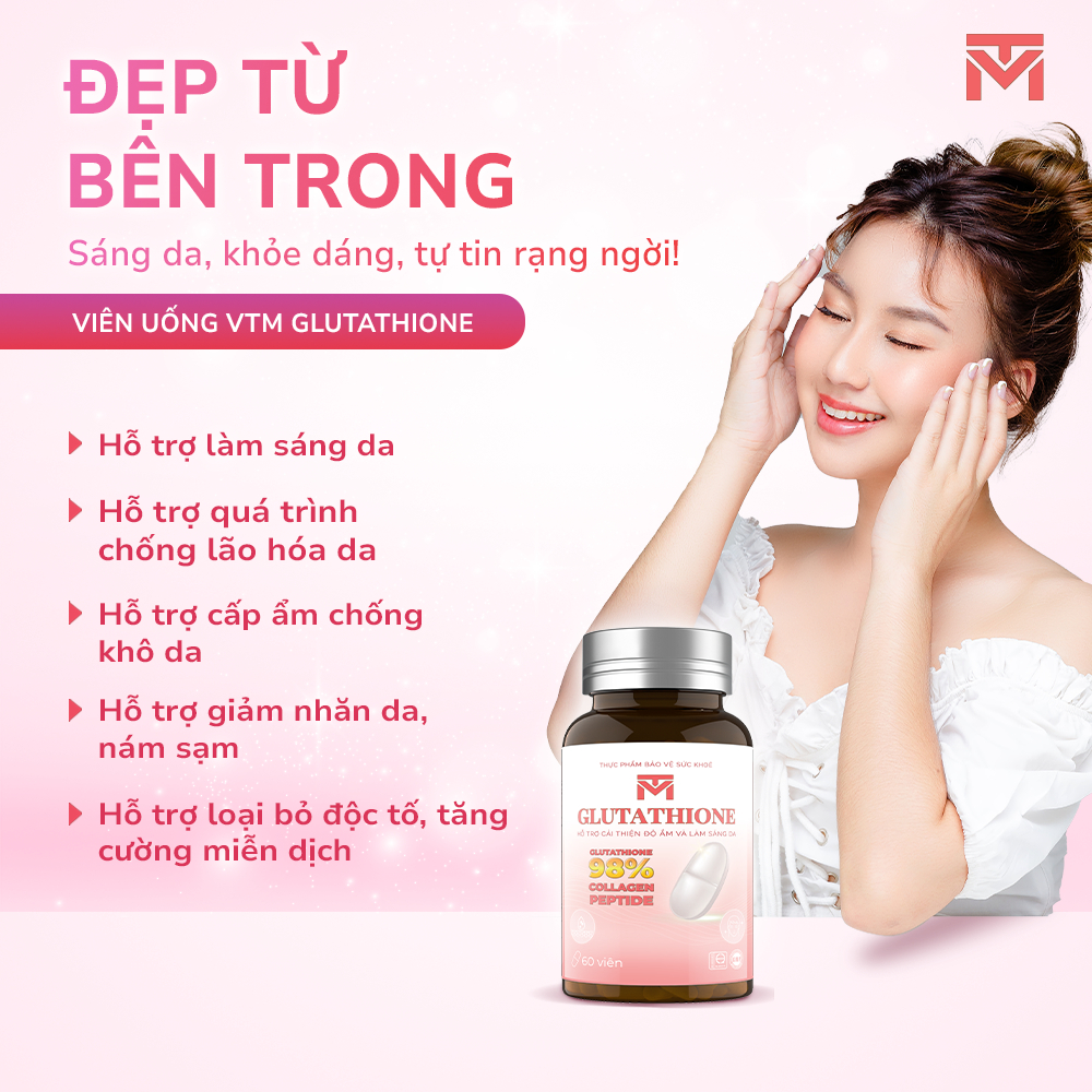 Ảnh Viên uống VTM Glutathione hỗ trợ làm sáng da, hỗ trợ giảm triệu chứng khô da, nhăn da, nám da - hộp 30 ngày 4