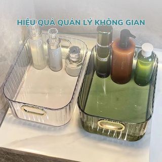 Khay Nhựa Đựng Đồ Họa Tiết Kim Cương Đựng Mỹ Phẩm, Đồ Dùng, Đồ Nhà Tắm Tay Cầm Inox Nhựa PP Dày Dặn