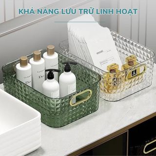 Khay Nhựa Đựng Đồ Họa Tiết Kim Cương Đựng Mỹ Phẩm, Đồ Dùng, Đồ Nhà Tắm Tay Cầm Inox Nhựa PP Dày Dặn