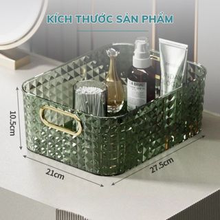 Khay Nhựa Đựng Đồ Họa Tiết Kim Cương Đựng Mỹ Phẩm, Đồ Dùng, Đồ Nhà Tắm Tay Cầm Inox Nhựa PP Dày Dặn