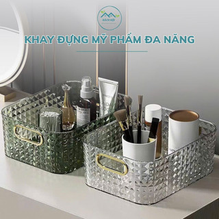 Khay Nhựa Đựng Đồ Họa Tiết Kim Cương Đựng Mỹ Phẩm, Đồ Dùng, Đồ Nhà Tắm Tay Cầm Inox Nhựa PP Dày Dặn