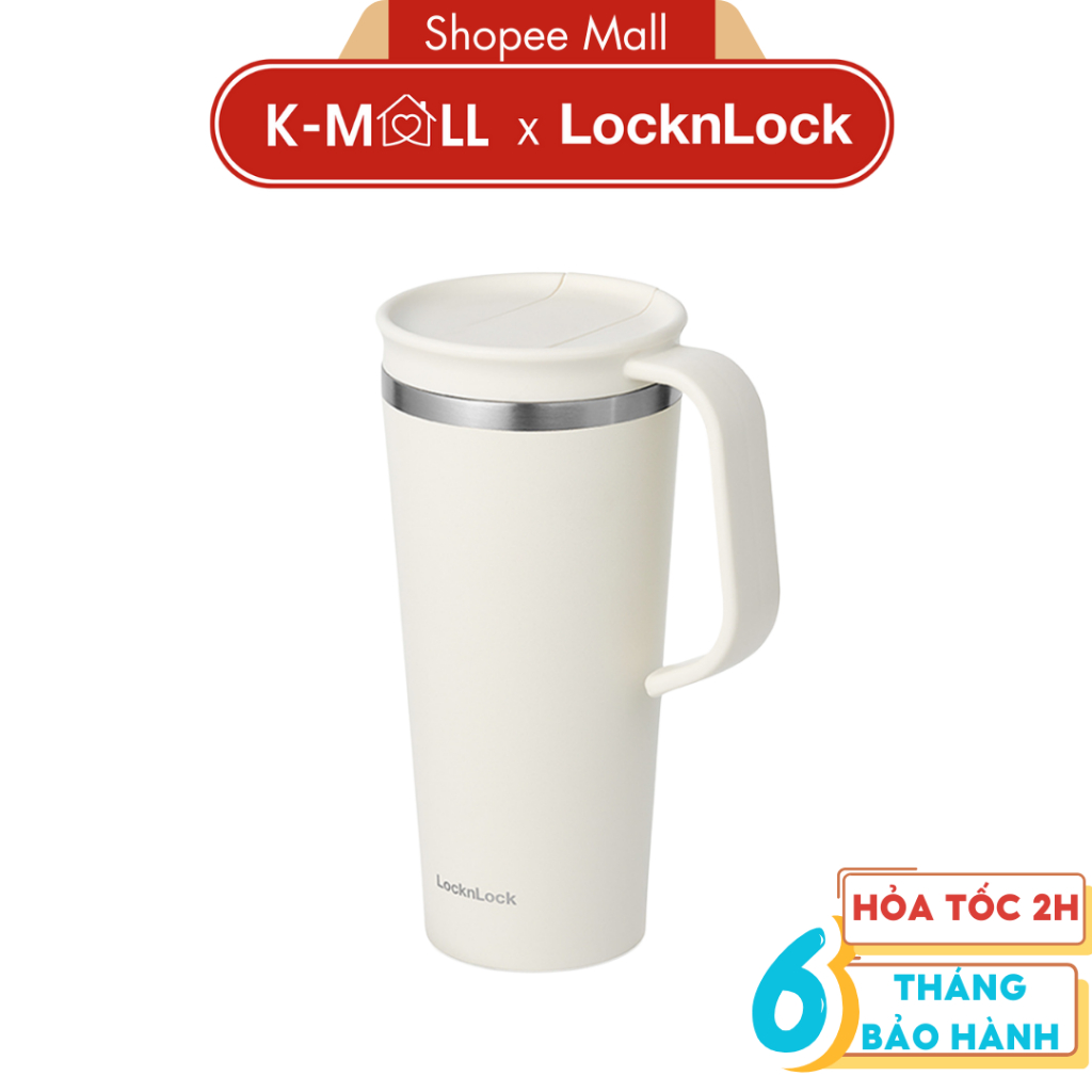 Bình giữ nhiệt Lock&Lock Daily Handle Tumbler 600ml LHC4330 Màu Ngà , nắp trượt, có tay cầm - K-MALL