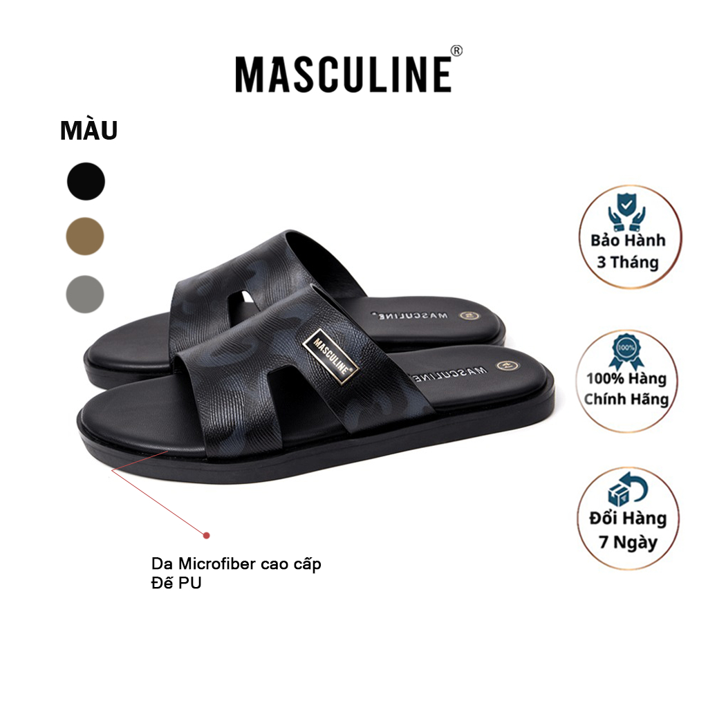 Dép nam cao cấp MASCULINE, Dép da chính hãng kiểu dáng trẻ trung, đế TPR chống trơn trượt - MCT505