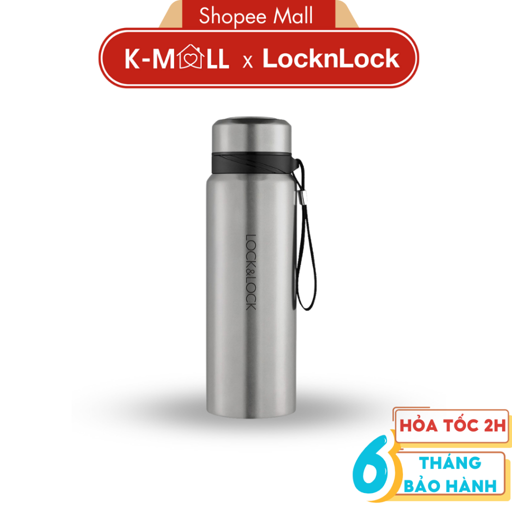 Bình giữ nhiệt LocknLock 800ml Vacuum Bottle LHC6180 Xám, khay lưới lọc trà, dây treo xách - K-MALL