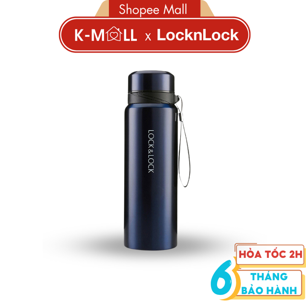 Bình giữ nhiệt LocknLock 800ml Vacuum Bottle LHC6180 Xanh, có khay lọc trà, dây treo xách - K-MALL