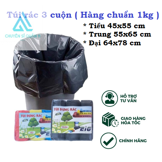 [Loại đủ 1kg] Bịch 3 cuộn túi đựng rác EIG chất liệu nilon tự huỷ sinh ...