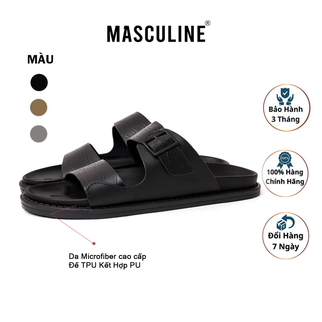 Dép nam cao cấp MASCULINE, Dép da chính hãng kiểu dáng trẻ trung, đế PU chống trơn trượt - MCT507