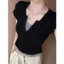 Áo Thun Tay Ngắn Cổ Chữ V Phối Hai Màu RANSHI Babytee Dáng Vừa Tiểu Thư Sang Chảnh Chất Gân Dày