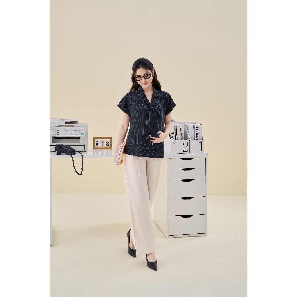 Ảnh Quần bầu công sở chất liệu chéo hàn ống rộng, co giãn thoải mái Lamme Baggy thiết kế by L'AMME 2