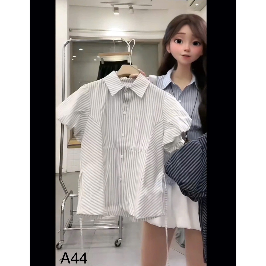Áo sơ mi kẻ sọc tay bồng chiết eo dễ phối đồ TAM  A44