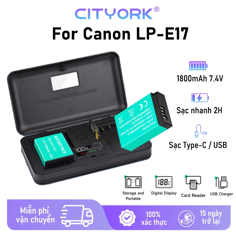 Bộ sạc pin máy ảnh CITYORK Canon LP-E17 cho R8 RP 850D 77D 750D 760D ...