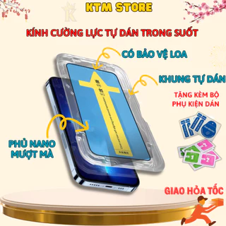 Kính cường lực iphone full màn khung dán tự động MKING tặng giấy lau, có bảo vệ loa 11 12 13 14 15 16Promax, 16 Pro