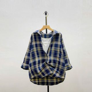 Set áo sơ mi bigsize nữ tay dài caro kèm áo ba lỗ co giãn thoải mái và thoáng khí hottrend 50 - 95KG  - Set (SM182+G245)
