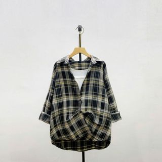 Set áo sơ mi bigsize nữ tay dài caro kèm áo ba lỗ co giãn thoải mái và thoáng khí hottrend 50 - 95KG  - Set (SM182+G245)