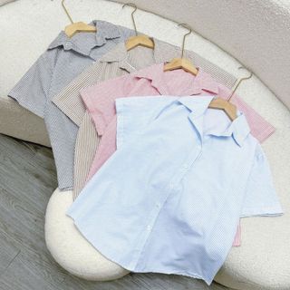 Áo Sơ Mi Kẻ Sọc Bigsize Nữ Vải Mềm Dáng Vừa Tay Ngắn Năng Động Thời Trang Đi Học Công Sở - SM184