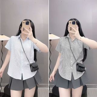 Áo Sơ Mi Kẻ Sọc Bigsize Nữ Vải Mềm Dáng Vừa Tay Ngắn Năng Động Thời Trang Đi Học Công Sở - SM184
