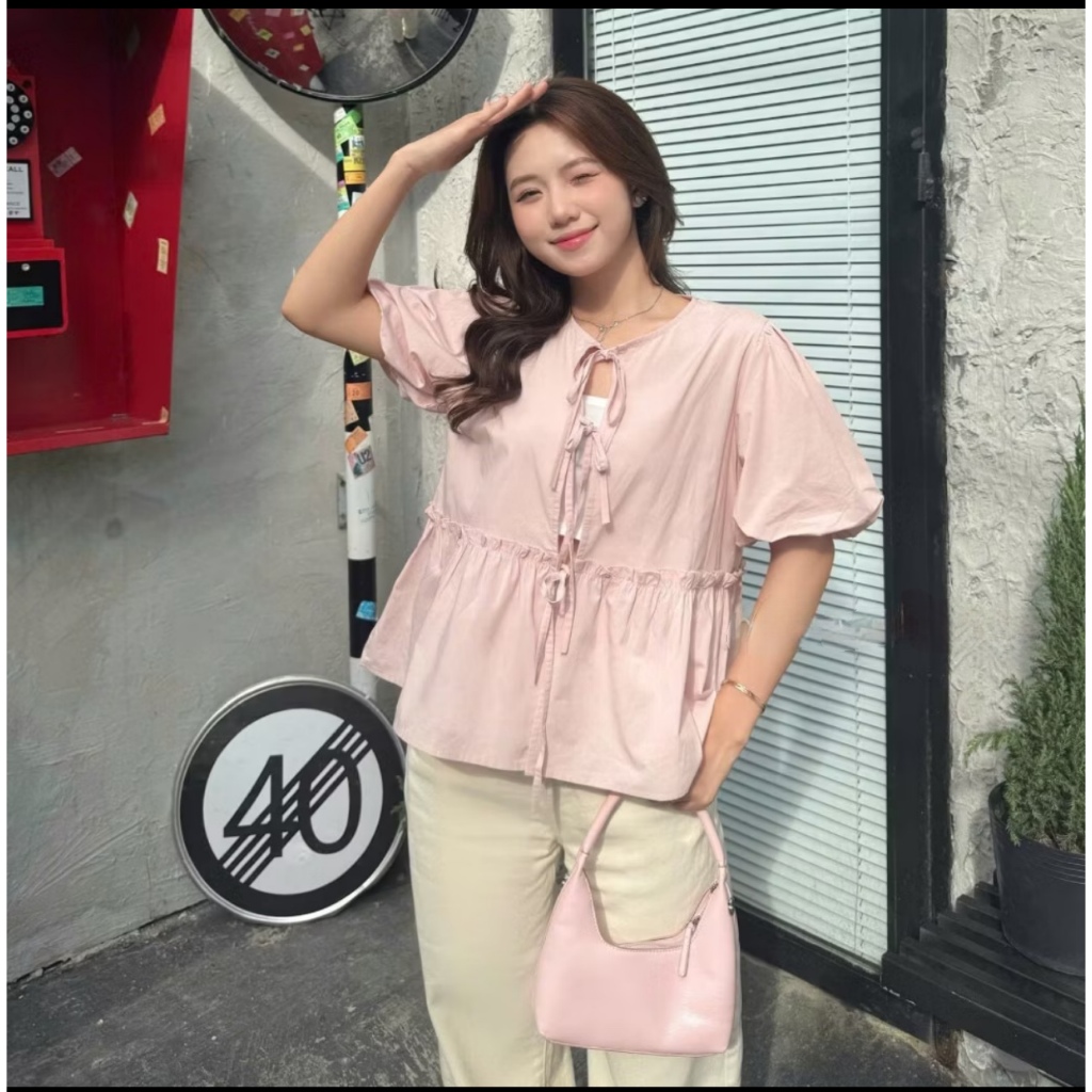 Áo babydoll kèm áo quây buộc dây nơ xinh xỉu, dáng rộng freesize dưới 56kg TAM A05