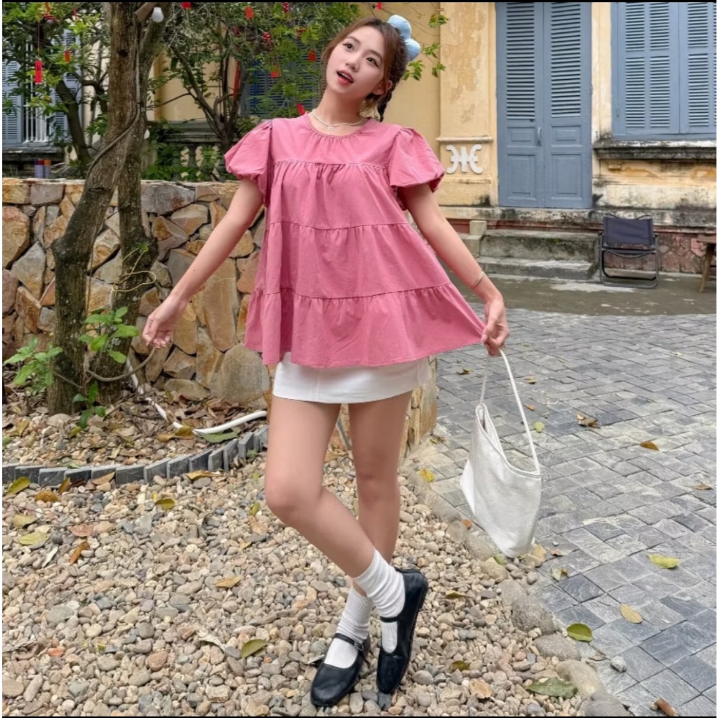 Áo babydoll siêu xinh tay bồng nhiều màu dễ phối đồ freesize dưới 56kg TAM  A04