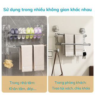 Giá Treo Khăn 2 Tầng Có Hút Chân Không Không Cần Khoan Tường Dán Siêu Chắc