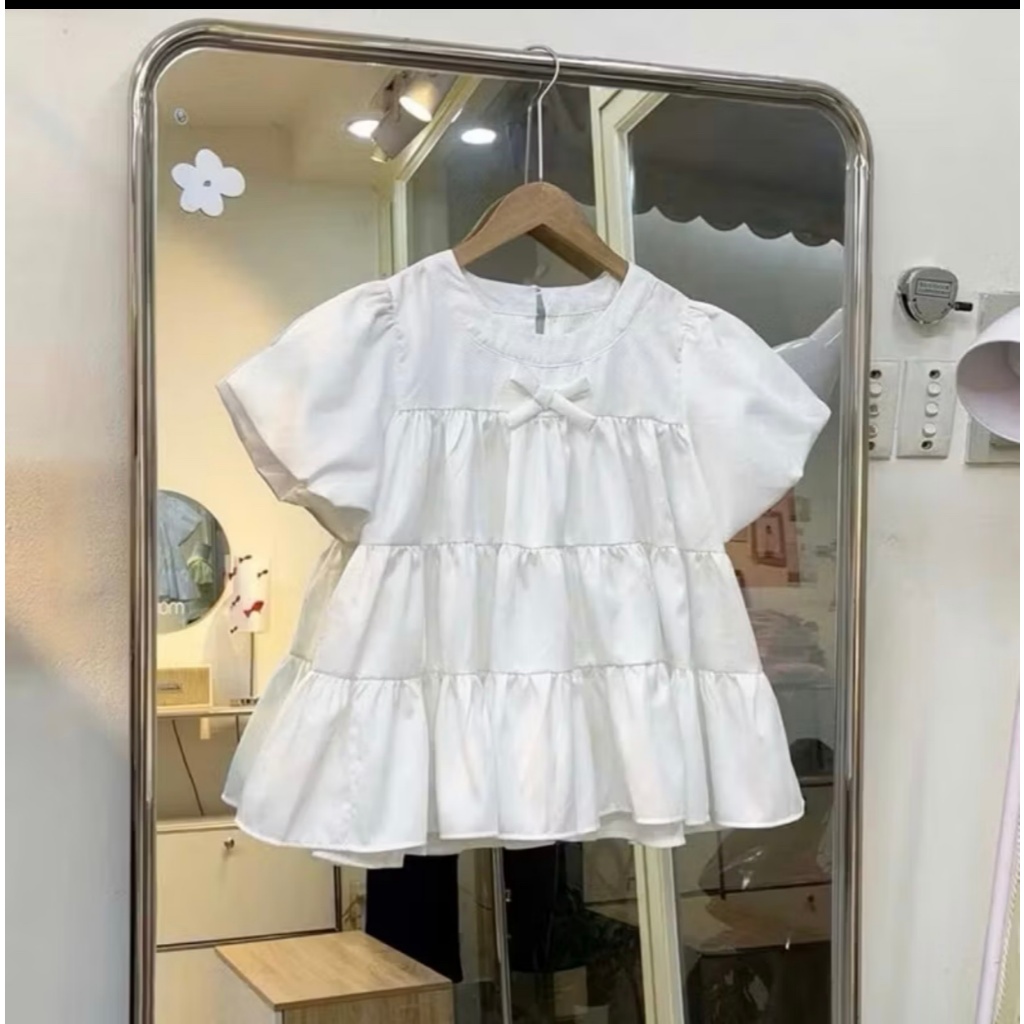 Áo baby doll vitage cực dễ phối đồ, 3 tầng đính nơ ngực siêu xinh TAM  A010